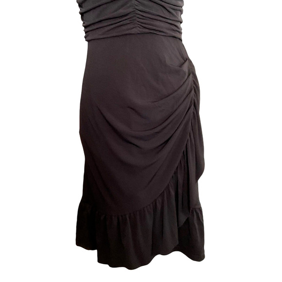 Michael Kors XS Black Dress Ruched Bodice Flutter Sleeves Ruffled Hem Cocktail - Picture 10 of 11